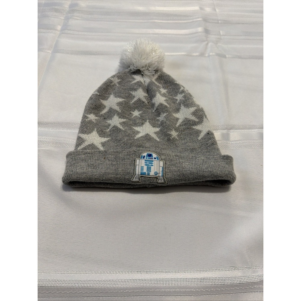 Star Wars R2-D2 Grey Star Knit Beanie Hat with Pom Pom OSFM Berkshire Fashions